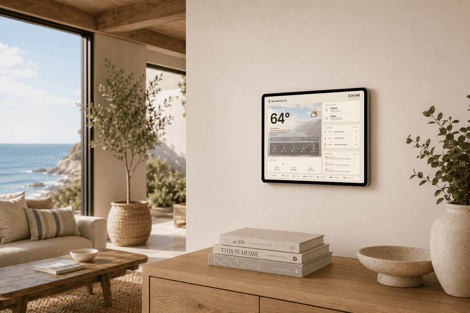 Coastal Home Dashboard displayed in a living room